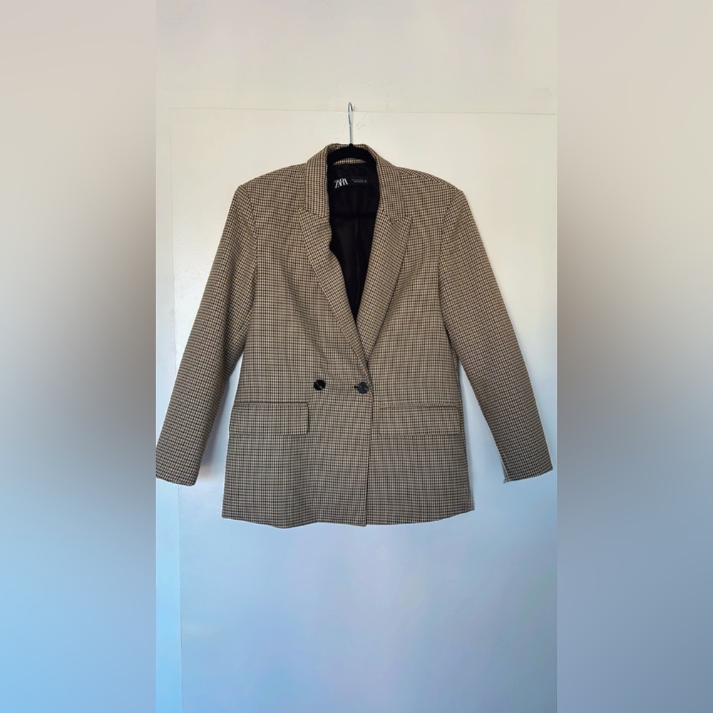 Zara Checkered Blazer in Black and Brown